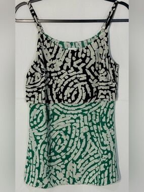 Cabi Layered Abstract Print Sleeveless Blouse XS Green Black